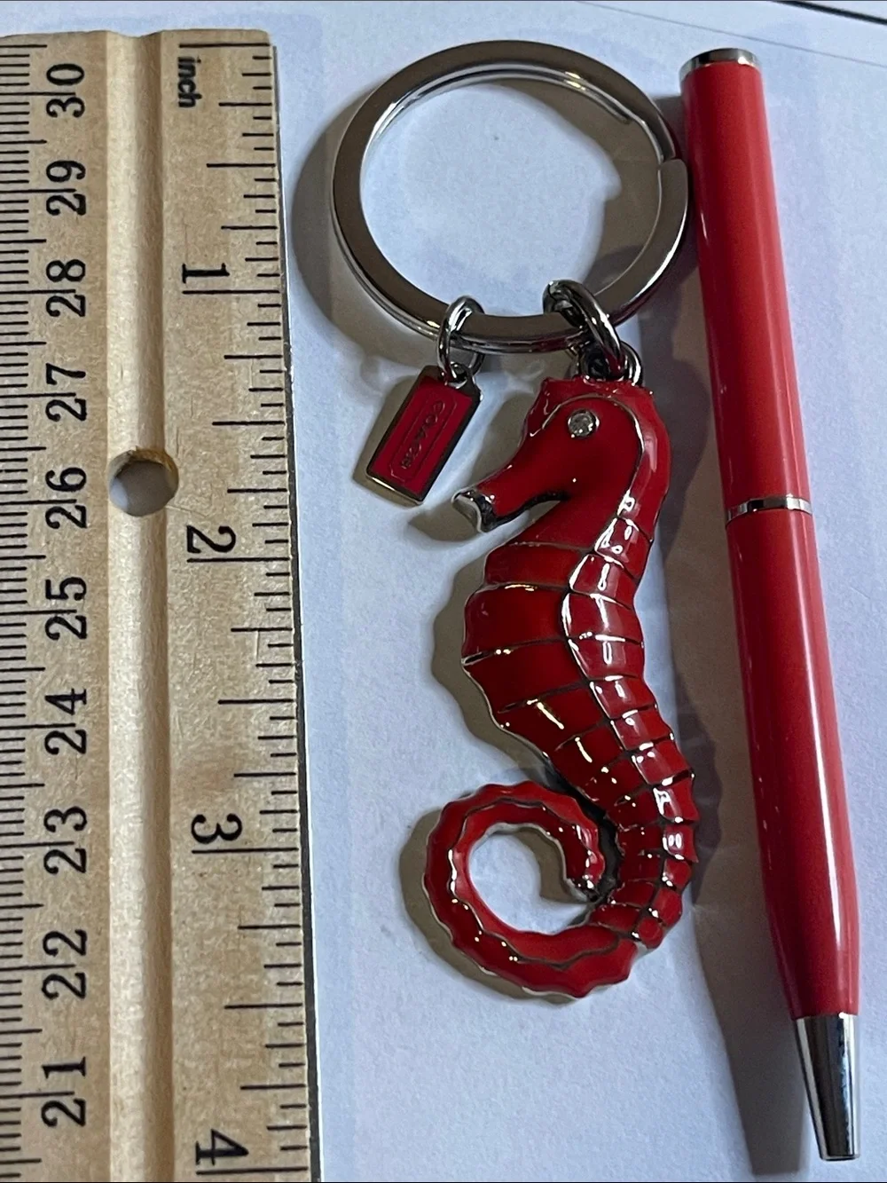 Coach Red Enamel Seahorse Keychain and Coach Pen